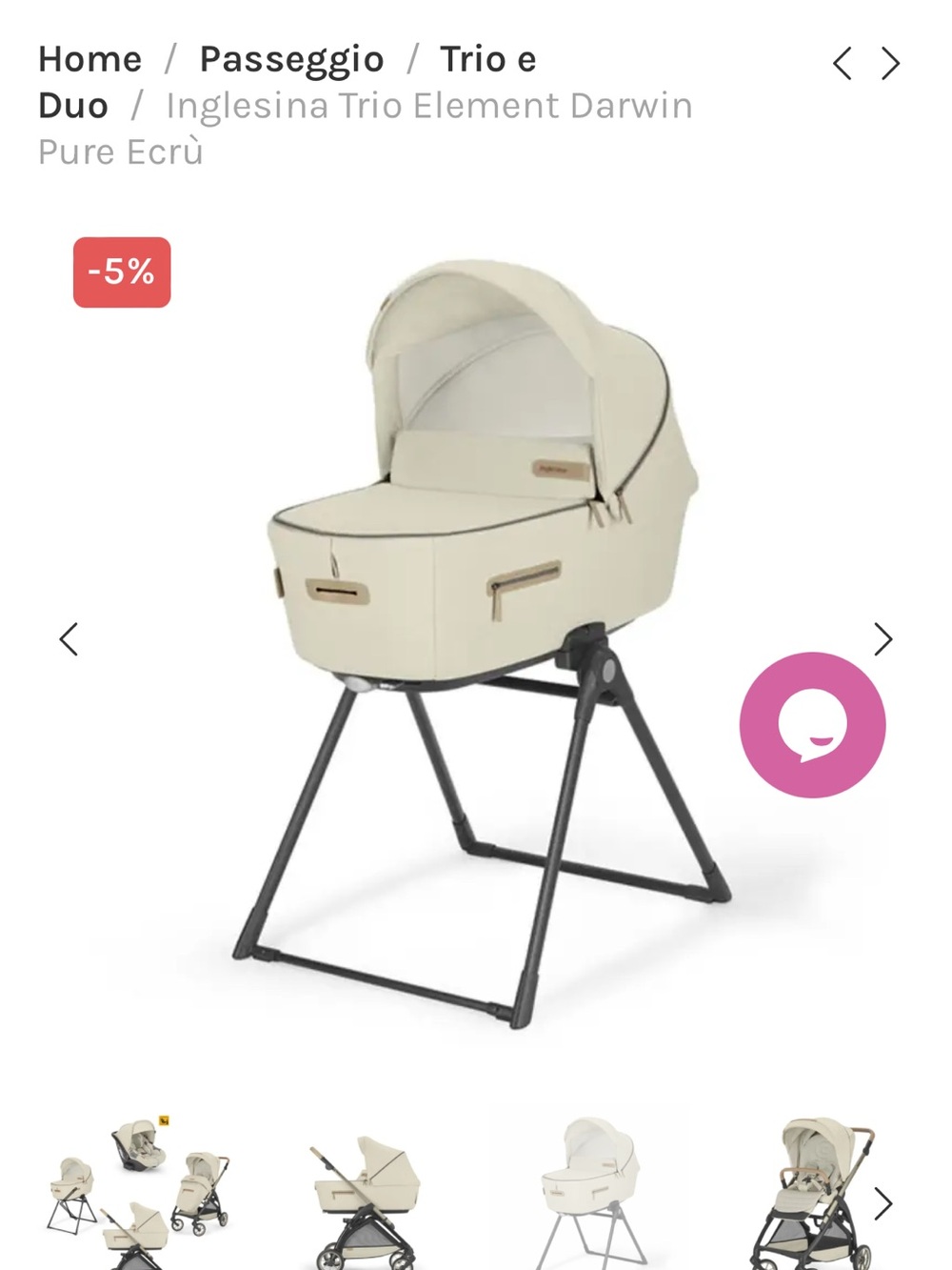 INGLESINA ELEMENT Pure Ecrù carrycot & standup. Both NEW - never used.